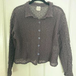 Oliviere Oliviere Soho 90s Cropped Stretch Sheer Lace Top Cardigan OS Plum